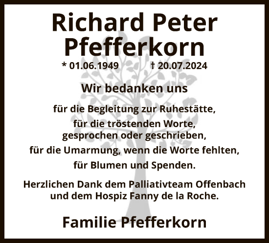 Traueranzeige von Richard Peter Pfefferkorn von OF