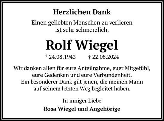 Traueranzeige von Rolf Wiegel von OF