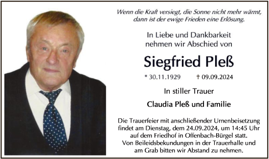 Traueranzeige von Siegfried Pleß von OF