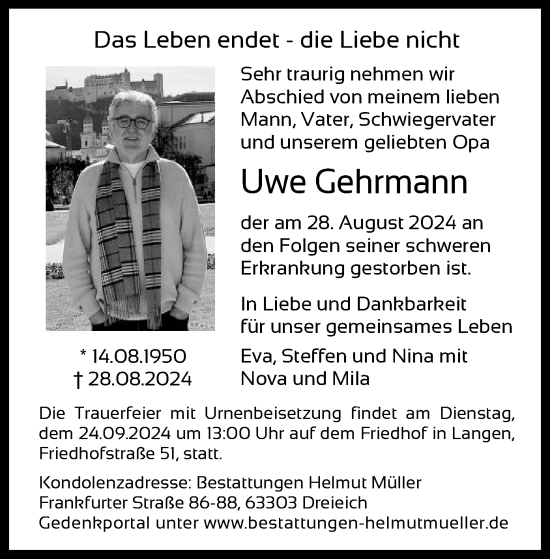 Traueranzeige von Uwe Gehrmann von OF