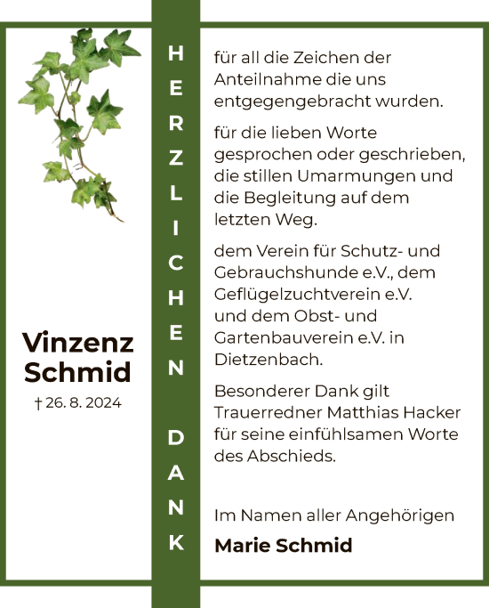 Traueranzeige von Vinzenz Schmid von OF