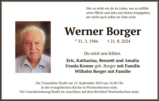 Traueranzeige von Werner Borger von OF