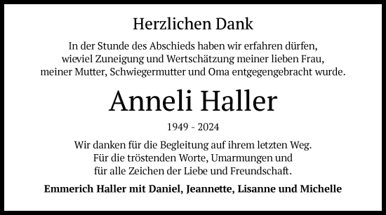 Traueranzeige von Anneli Haller von OF