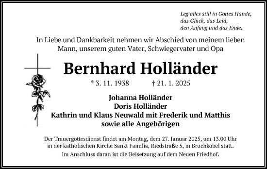 Traueranzeige von Bernhard Holländer von OF