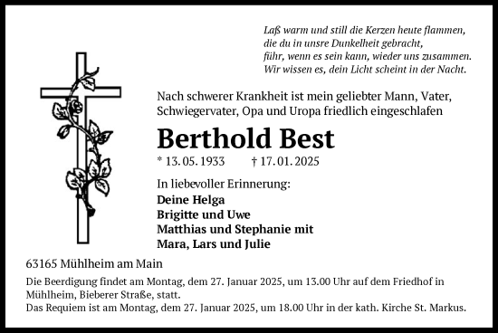 Traueranzeige von Berthold Best von OF