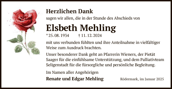 Traueranzeige von Elsbeth Mehling von OF