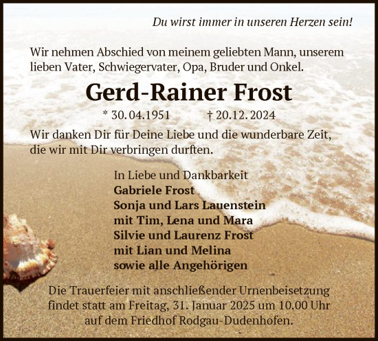 Traueranzeige von Gerd-Rainer Frost von OF