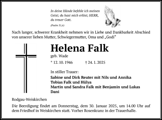 Traueranzeige von Helena Falk von OF