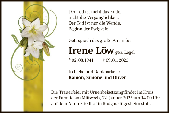 Traueranzeige von Irene Löw von OF