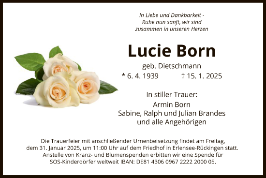 Traueranzeige von Lucie Born von OF