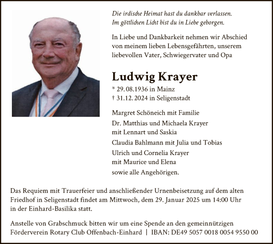 Traueranzeige von Ludwig Krayer von OF