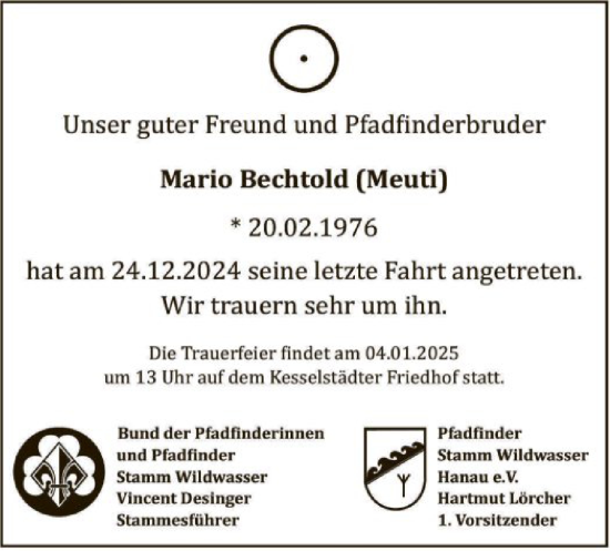 Traueranzeige von Mario Bechtold von OF