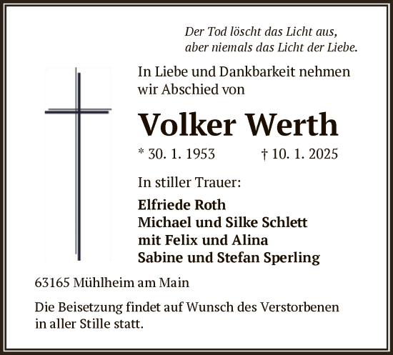 Traueranzeige von Volker Werth von OF