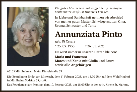 Traueranzeige von Annunziata Pinto von OF