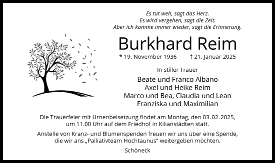 Traueranzeige von Burkhard Reim von OF