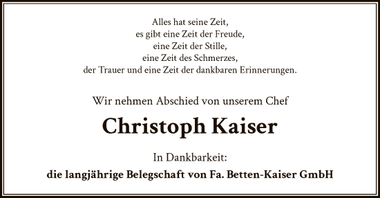 Traueranzeige von Christoph Kaiser von OF