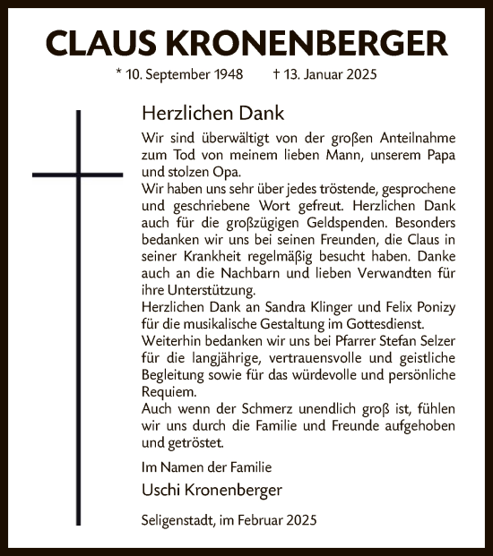 Traueranzeige von Claus Kronenberger von OF