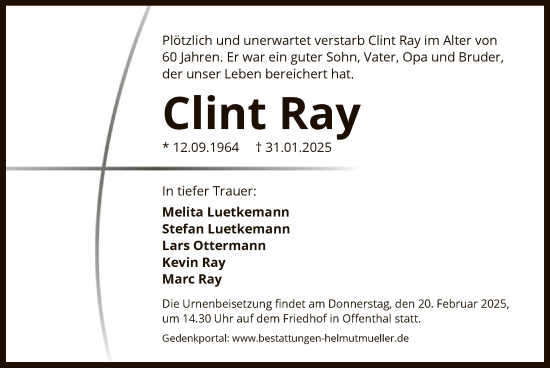 Traueranzeige von Clint Ray von OF