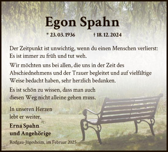 Traueranzeige von Egon Spahn von OF