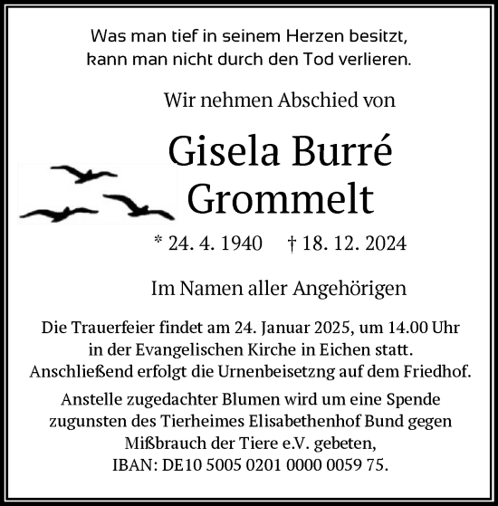 Traueranzeige von Gisela Burre Grommelt von OF