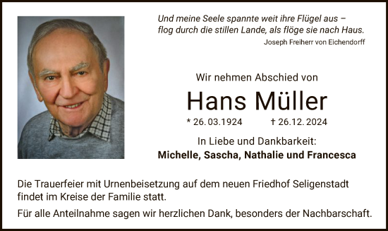 Traueranzeige von Hans Müller von OF