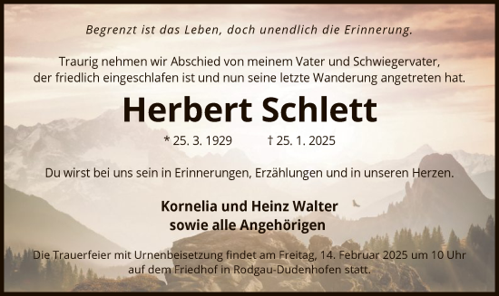 Traueranzeige von Herbert Schlett von OF