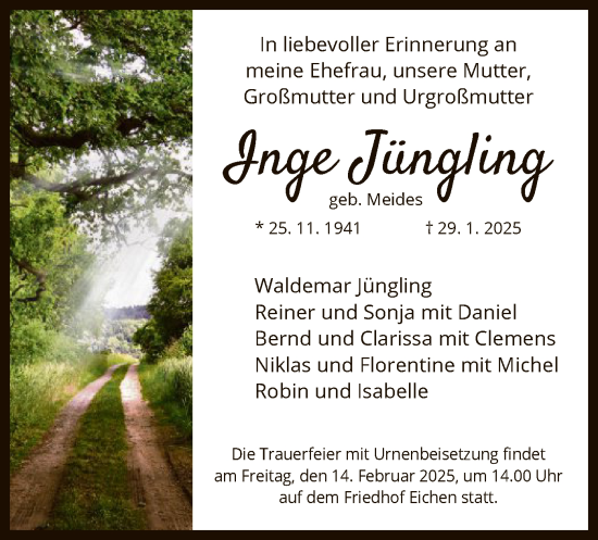 Traueranzeige von Inge Jüngling von OF