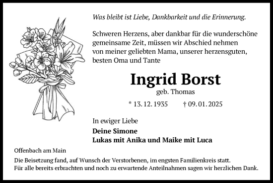 Traueranzeige von Ingrid Borst von OF