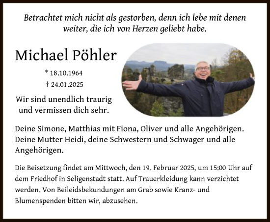 Traueranzeige von Michael Pöhler von OF