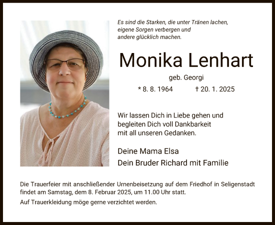 Traueranzeige von Monika Lenhart von OF