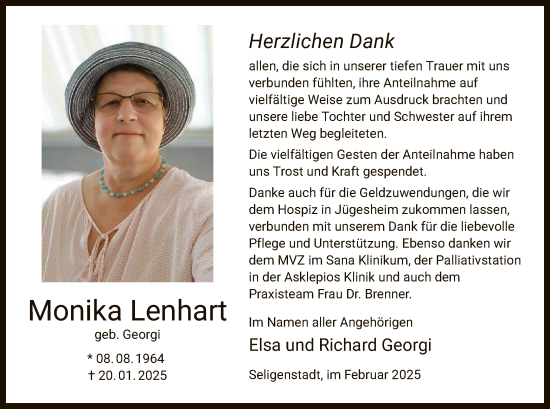 Traueranzeige von Monika Lenhart von OF