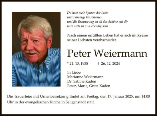 Traueranzeige von Peter Weiermann von OF