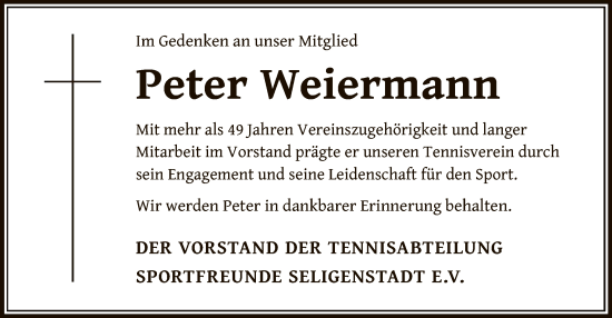 Traueranzeige von Peter Weiermann von OF