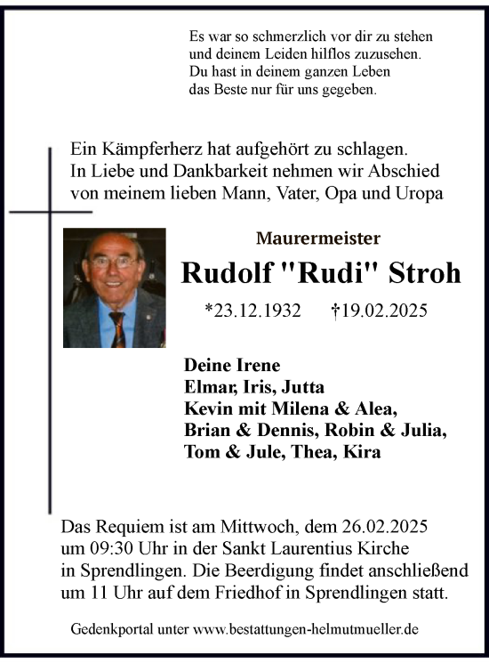 Traueranzeige von Rudolf Stroh von OF