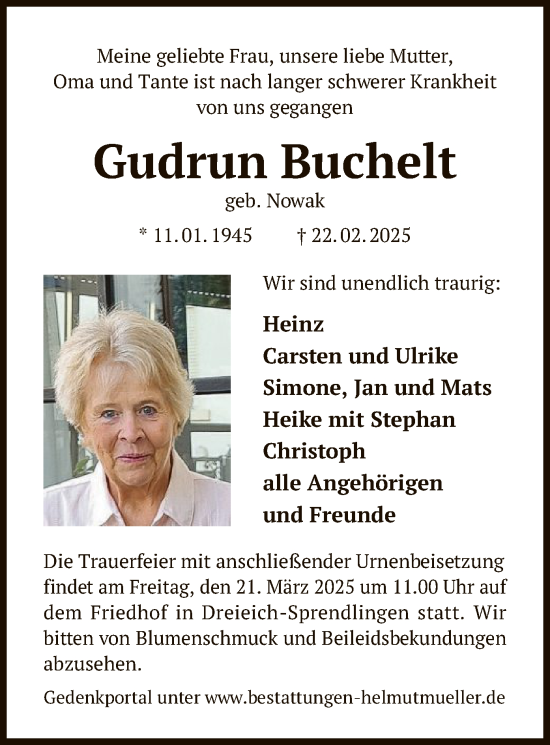 Traueranzeige von Gudrun Buchelt von OF